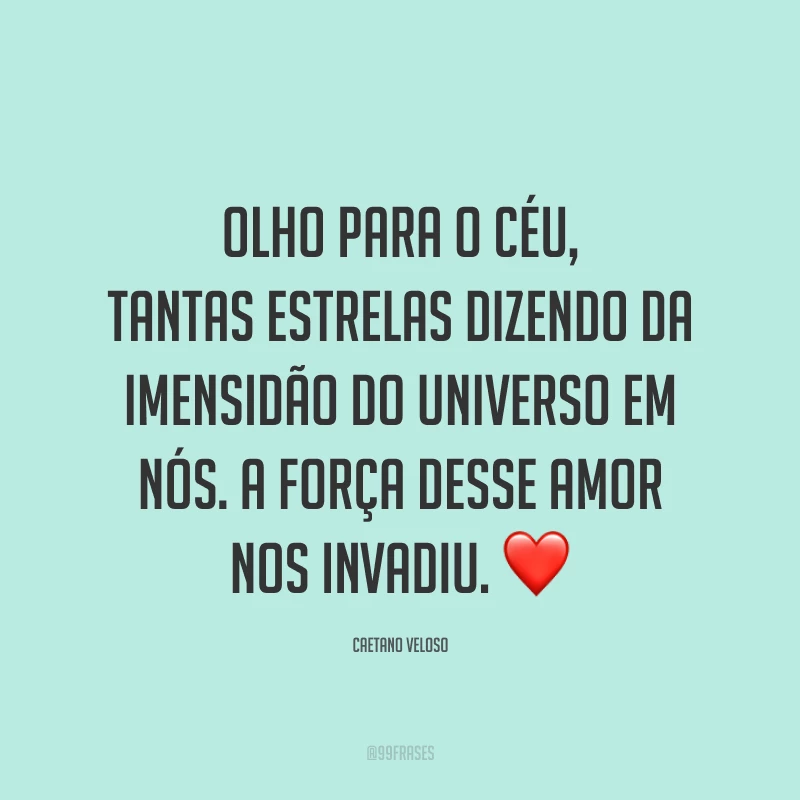Olho para o céu, tantas estrelas dizendo da imensidão do universo em nós. A força desse amor nos invadiu.
