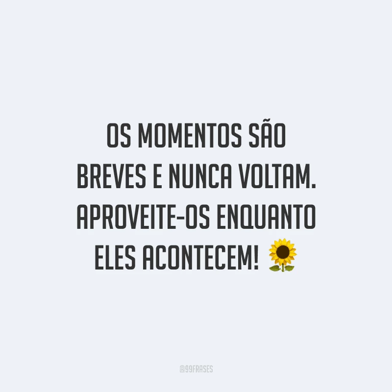 Os momentos são breves e nunca voltam. Aproveite-os enquanto eles acontecem!