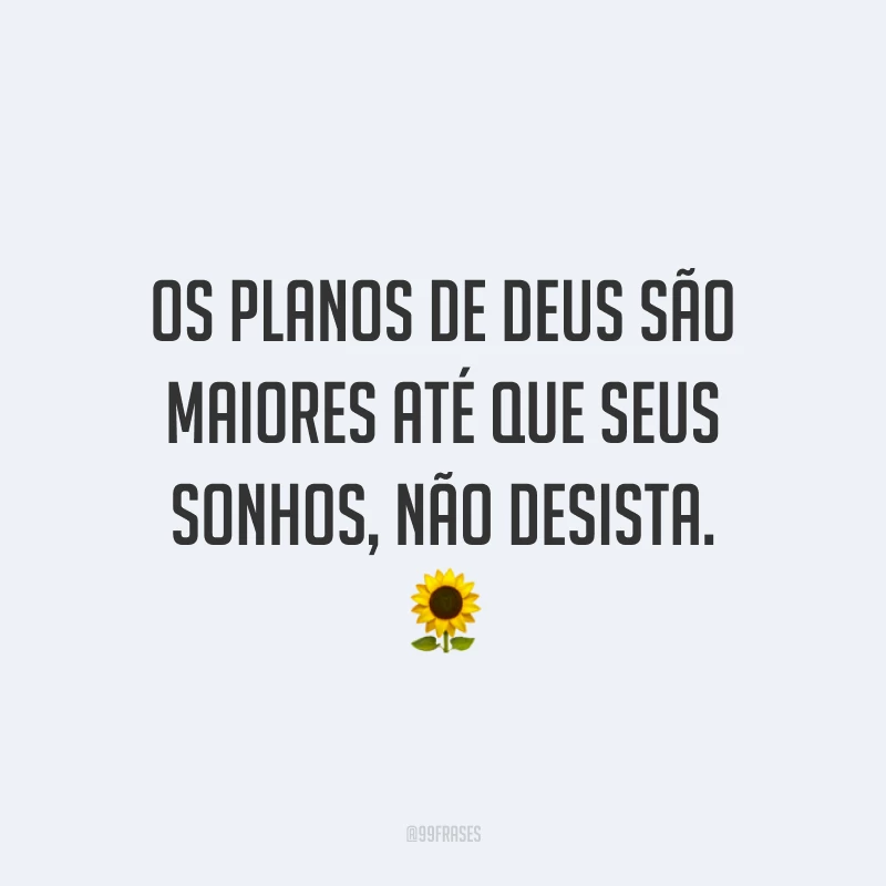 Os planos de Deus são maiores até que seus sonhos, não desista. 🌻