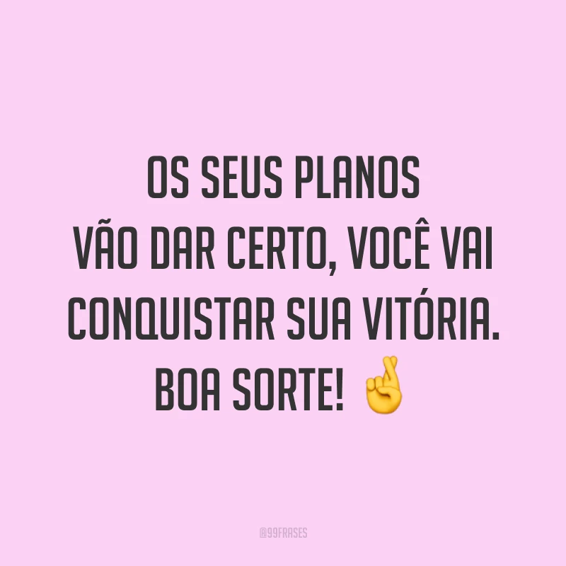 Os seus planos vão dar certo, você vai conquistar sua vitória. Boa sorte! 🤞