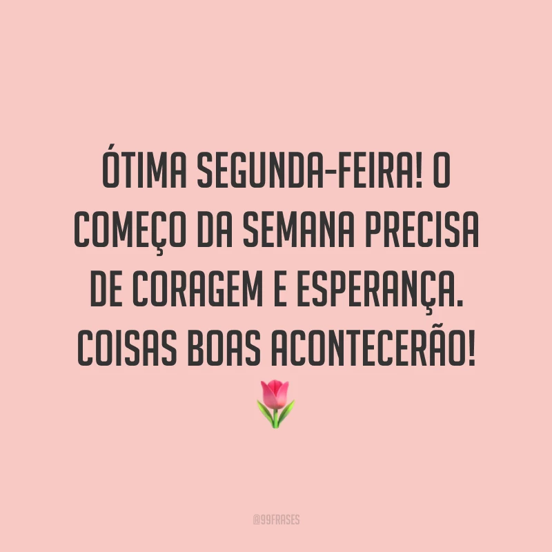 Ótima segunda-feira! O começo da semana precisa de coragem e esperança. Coisas boas acontecerão! 🌷