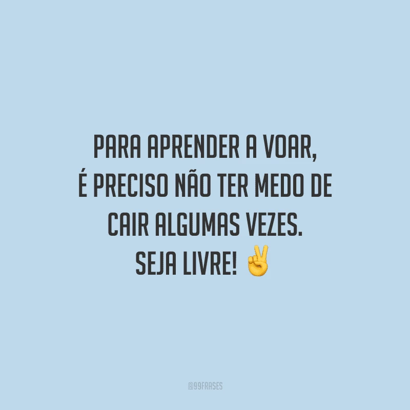 Para aprender a voar, é preciso não ter medo de cair algumas vezes. Seja livre!