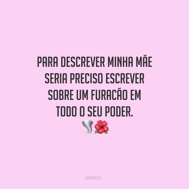 Para descrever minha mãe seria preciso escrever sobre um furacão em todo o seu poder.