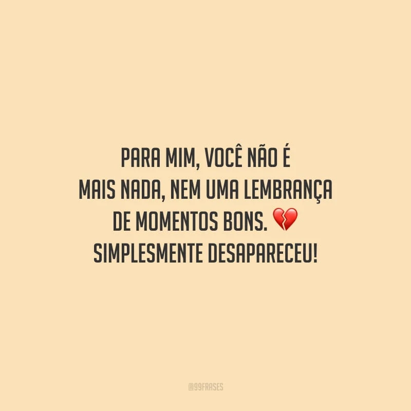 Para mim, você não é mais nada, nem uma lembrança de momentos bons. Simplesmente desapareceu!