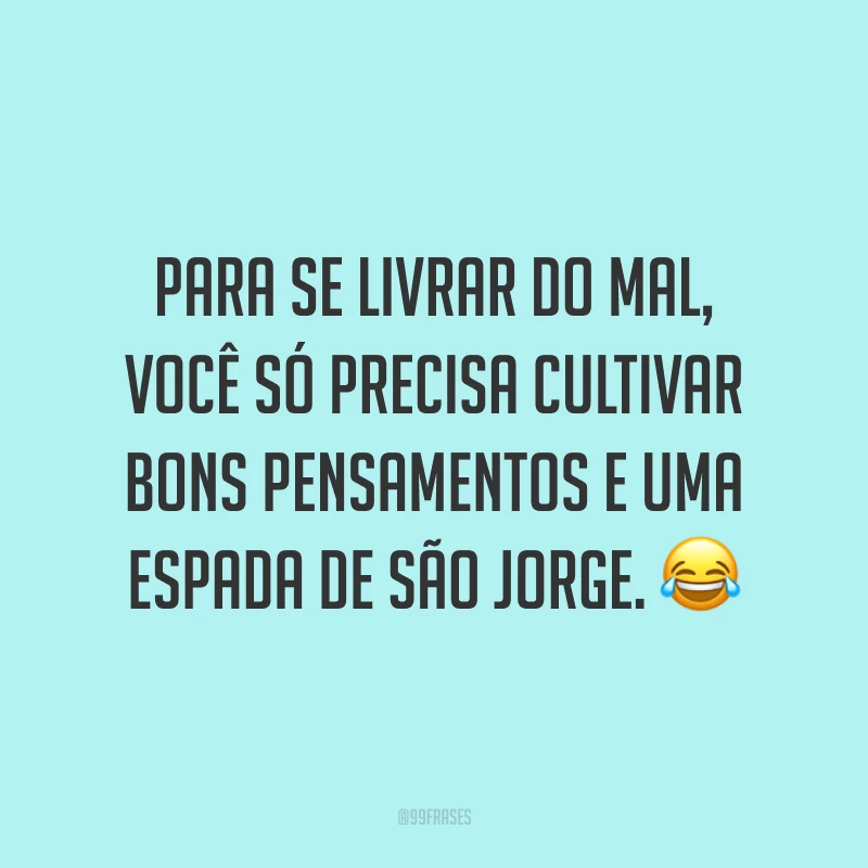 Para se livrar do mal, você só precisa cultivar bons pensamentos e uma espada de São Jorge. 😂