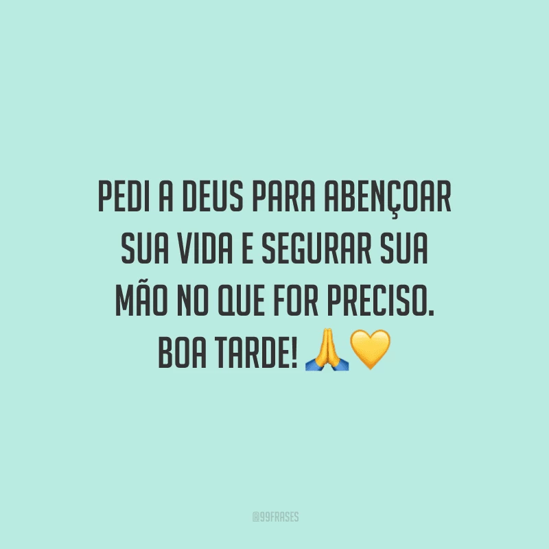 Pedi a Deus para abençoar sua vida e segurar sua mão no que for preciso. Boa tarde!