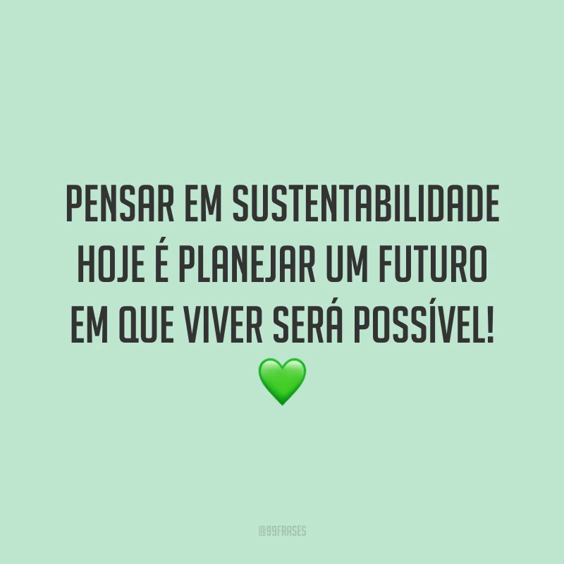 Pensar em sustentabilidade hoje é planejar um futuro em que viver será possível! 💚