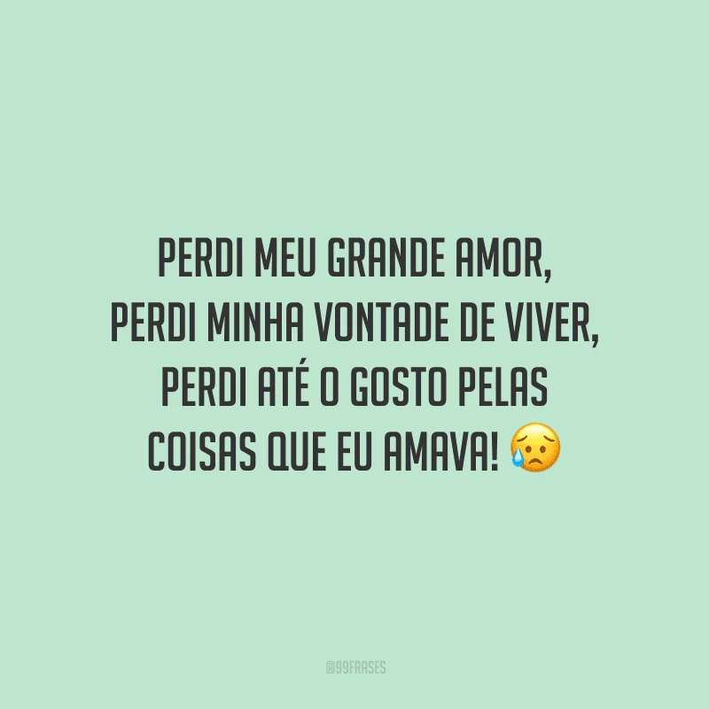 Perdi meu grande amor, perdi minha vontade de viver, perdi até o gosto pelas coisas que eu amava! 