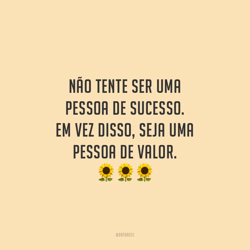 Não tente ser uma pessoa de sucesso. Em vez disso, seja uma pessoa de valor. 