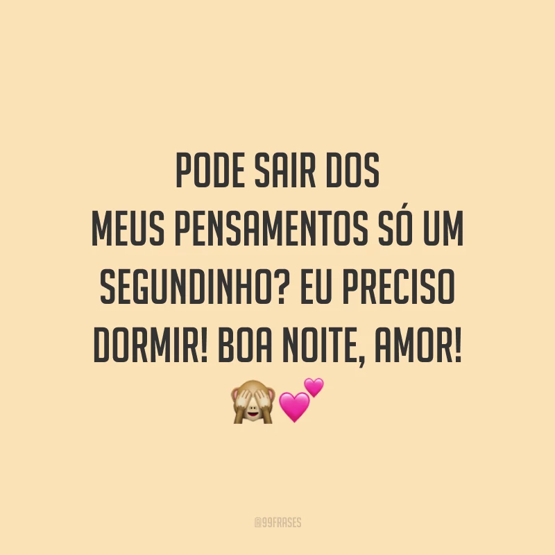 Pode sair dos meus pensamentos só um segundinho? Eu preciso dormir! Boa noite, amor!