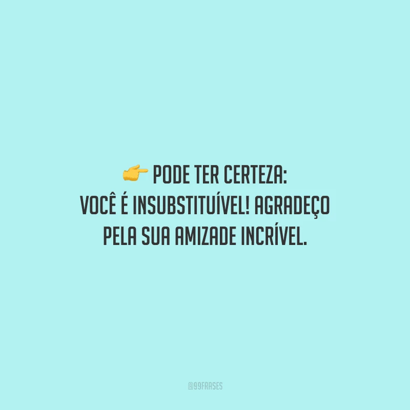 Pode ter certeza: você é insubstituível! Agradeço pela sua amizade incrível.
