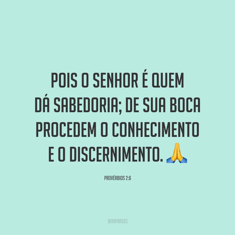 Pois o Senhor é quem dá sabedoria; de sua boca procedem o conhecimento e o discernimento. 🙏