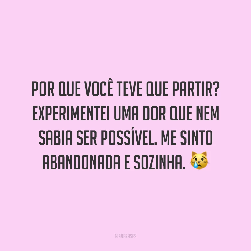 Por que você teve que partir? Experimentei uma dor que nem sabia ser possível. Me sinto abandonada e sozinha. ?