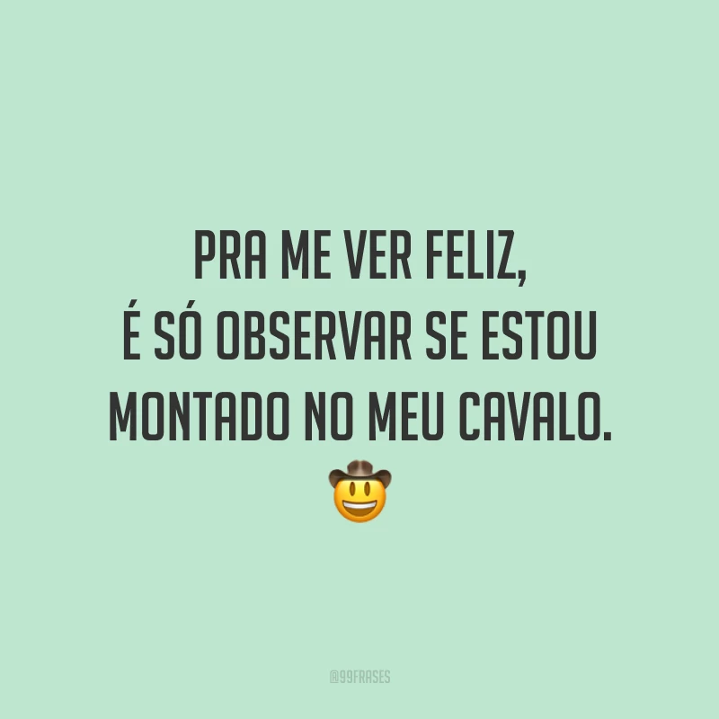 Pra me ver feliz, é só observar se estou montado no meu cavalo. 🤠