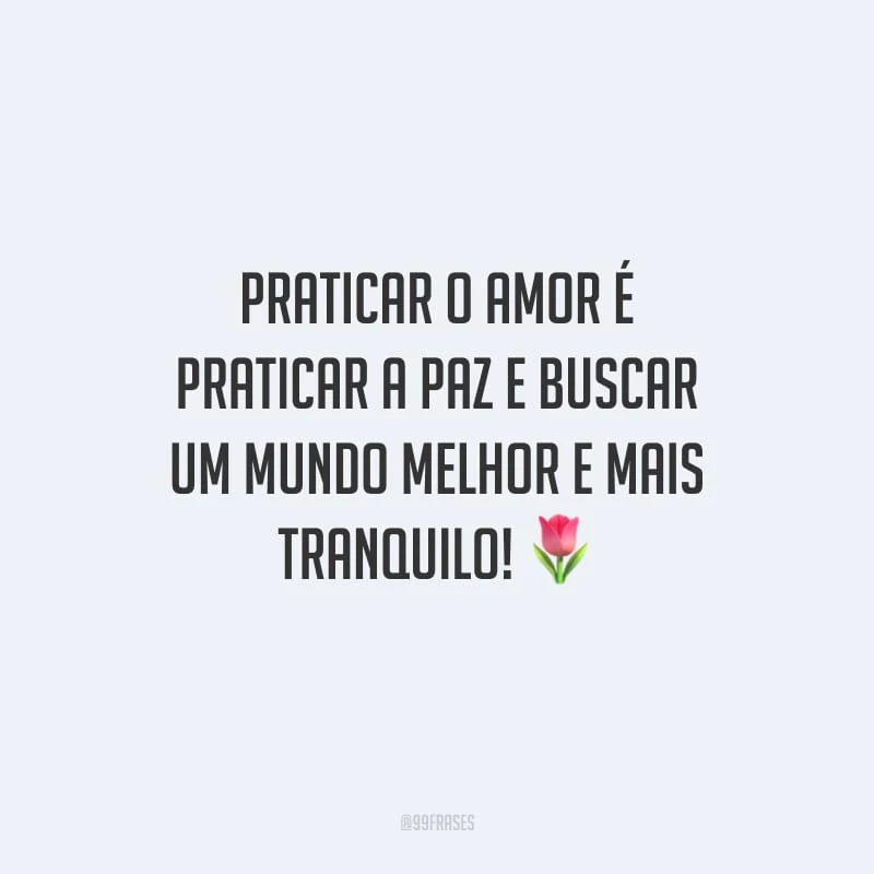 Praticar o amor é praticar a paz e buscar um mundo melhor e mais tranquilo!
