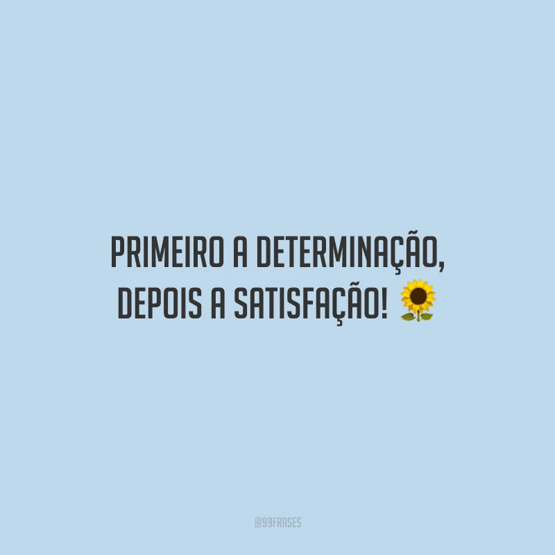 Primeiro a determinação, depois a satisfação! 