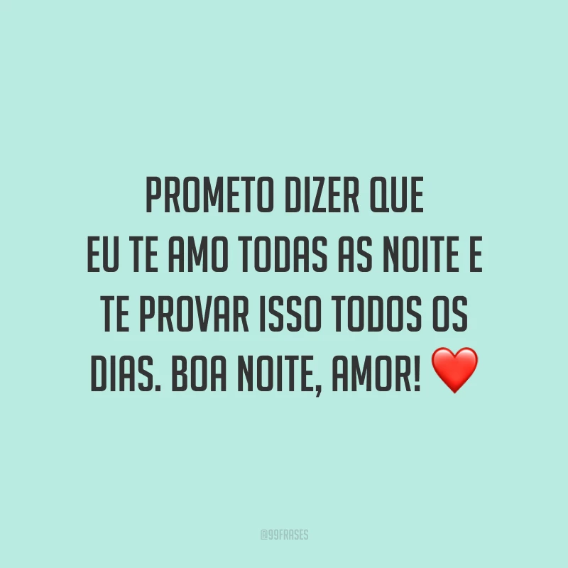 Prometo dizer que eu te amo todas as noite e te provar isso todos os dias. Boa noite, amor!