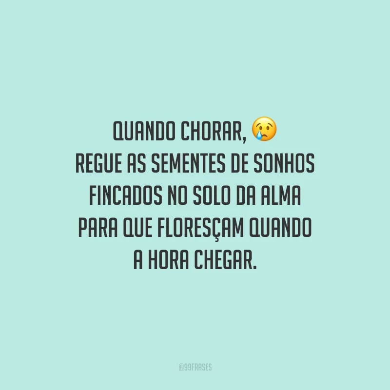 Quando chorar, regue as sementes de sonhos fincados no solo da alma para que floresçam quando a hora chegar.
