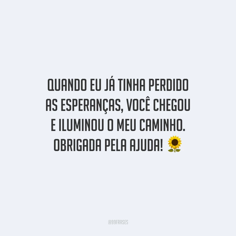 Quando eu já tinha perdido as esperanças, você chegou e iluminou o meu caminho. Obrigada pela ajuda! 🌻
