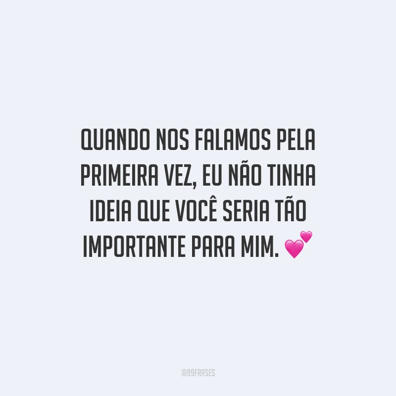 Quando nos falamos pela primeira vez, eu não tinha ideia que você seria tão importante para mim. 