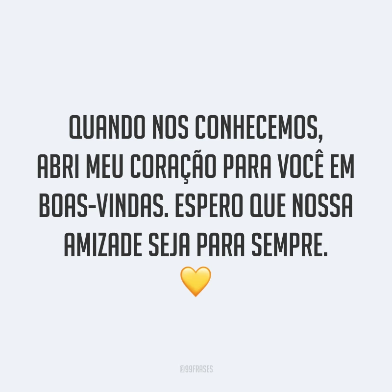 Quando nos conhecemos, abri meu coração para você em boas-vindas. Espero que nossa amizade seja para sempre. 💛
