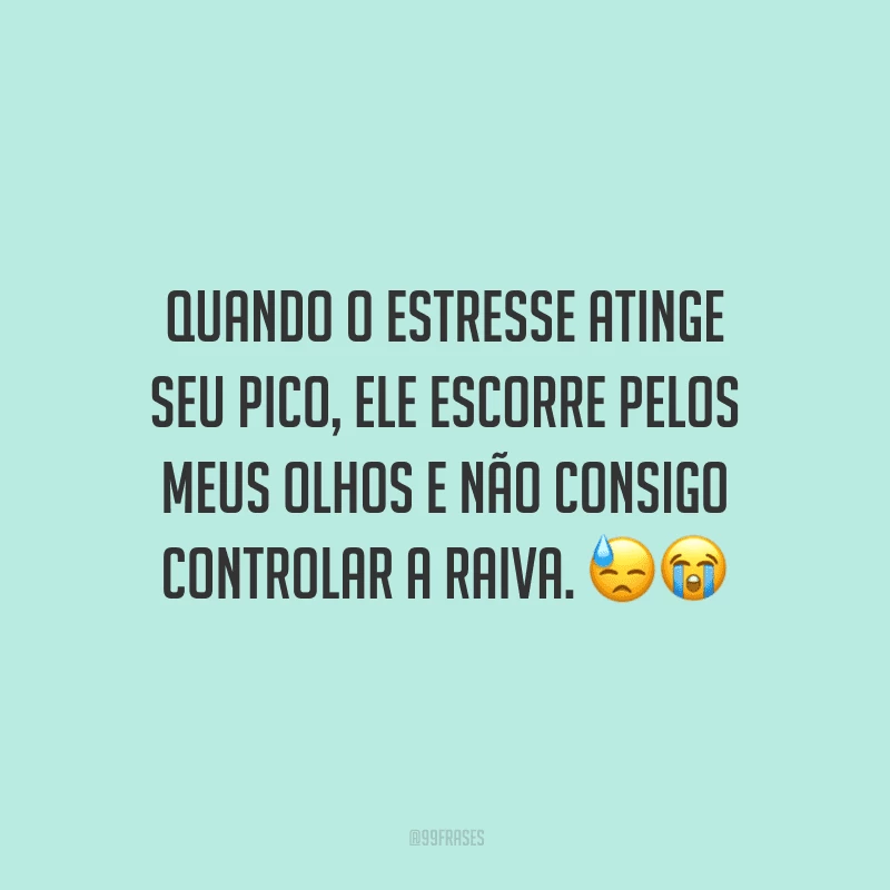 Quando o estresse atinge seu pico, ele escorre pelos meus olhos e não consigo controlar a raiva.