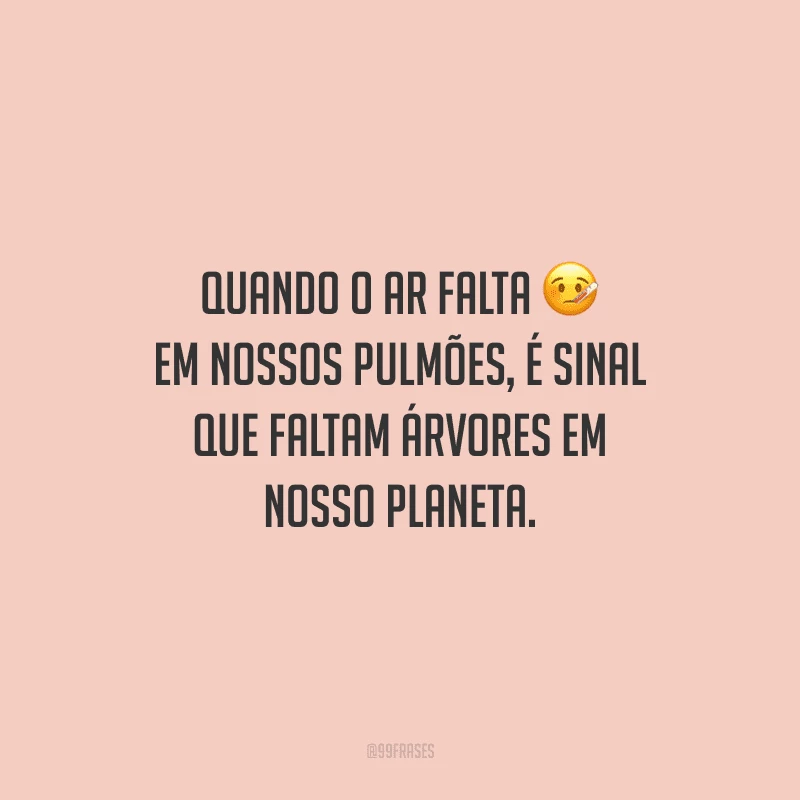 Quando o ar falta em nossos pulmões, é sinal que faltam árvores em nosso planeta.