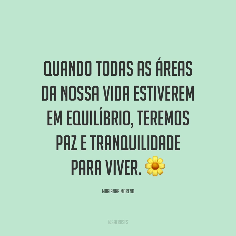 Quando todas as áreas da nossa vida estiverem em equilíbrio, teremos paz e tranquilidade para viver. ?