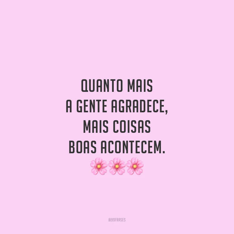 Quanto mais a gente agradece, mais coisas boas acontecem.
