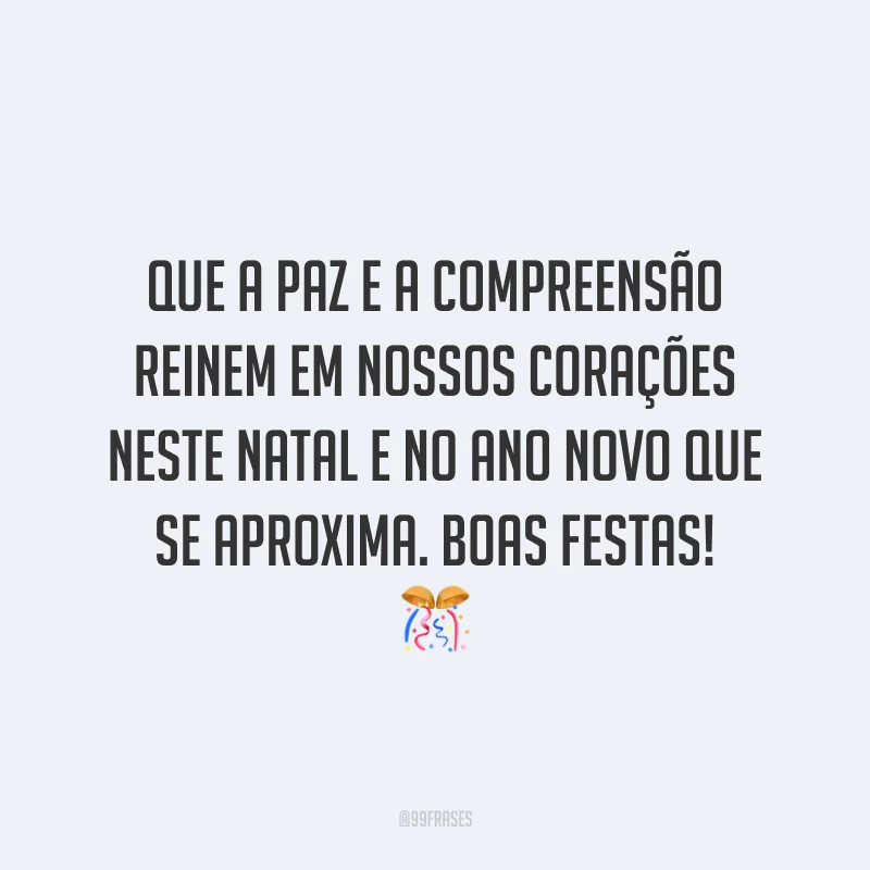 Que a paz e a compreensão reinem em nossos corações neste Natal e no Ano Novo que se aproxima. Boas Festas!