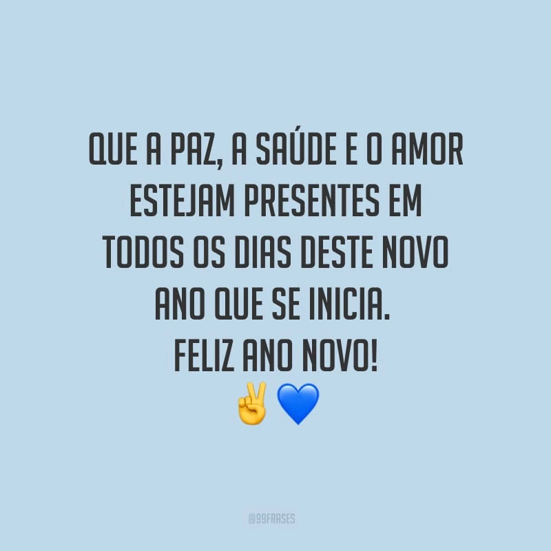 Que a paz, a saúde e o amor estejam presentes em todos os dias deste novo ano que se inicia. Feliz Ano Novo!