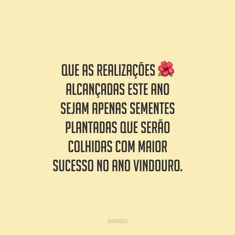 Que as realizações alcançadas este ano sejam apenas sementes plantadas que serão colhidas com maior sucesso no ano vindouro.