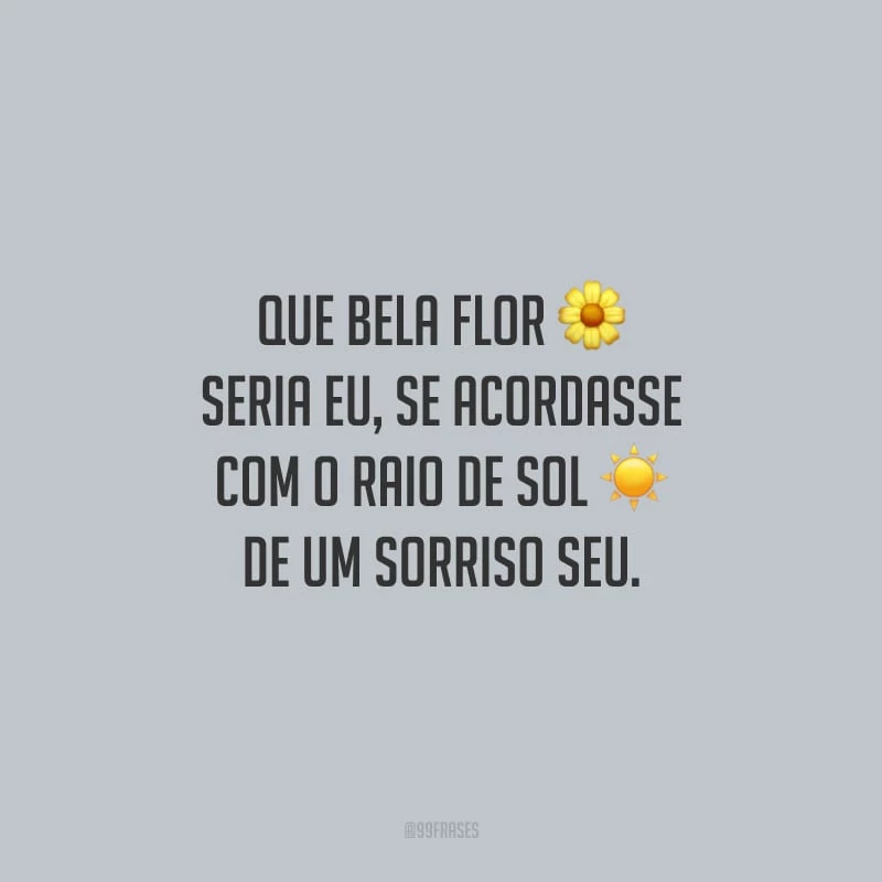 Que bela flor seria eu, se acordasse com o raio de sol de um sorriso seu. 