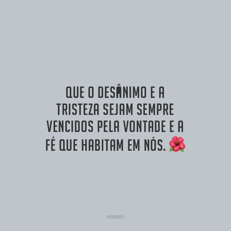 Que o desânimo e a tristeza sejam sempre vencidos pela vontade e a fé que habitam em nós.