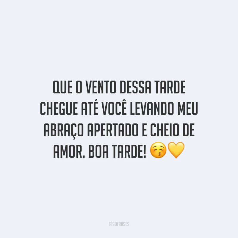 Que o vento dessa tarde chegue até você levando meu abraço apertado e cheio de amor. Boa tarde!