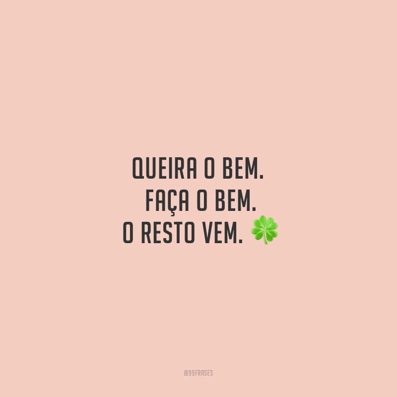 Queira o bem. Faça o bem. O resto vem.