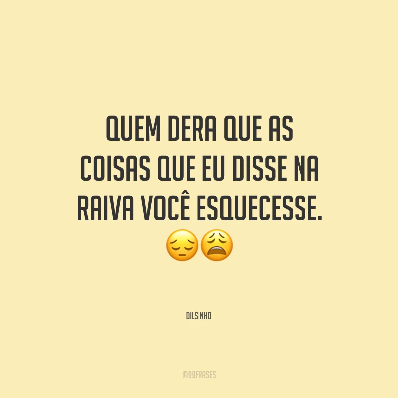 Quem dera que as coisas que eu disse na raiva você esquecesse. 