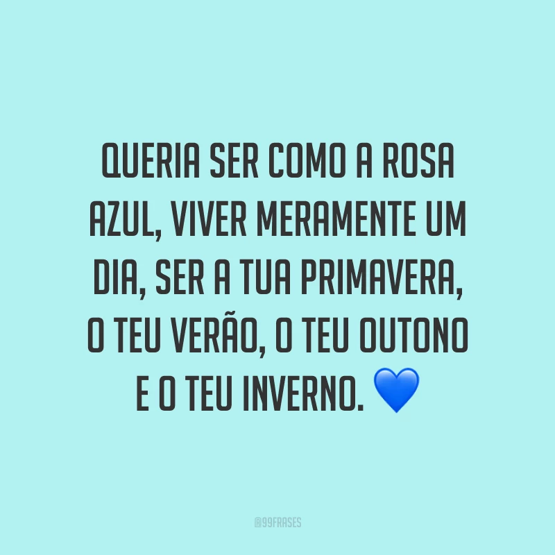 Queria ser como a rosa azul, viver meramente um dia, ser a tua primavera, o teu verão, o teu outono e o teu inverno. 💙