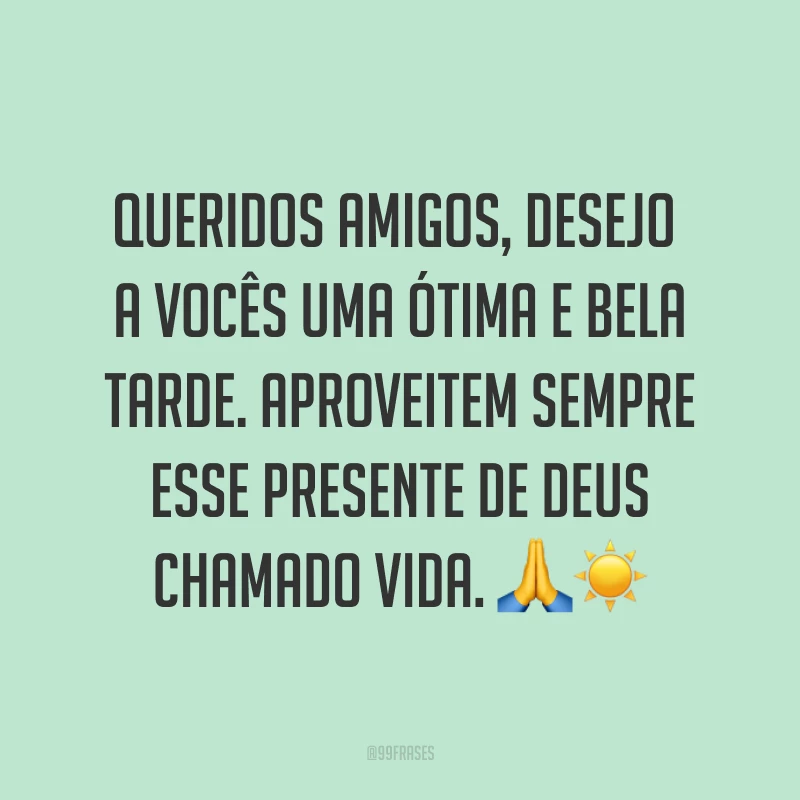 Queridos amigos, desejo a vocês uma ótima e bela tarde. Aproveitem sempre esse presente de Deus chamado vida. ?☀