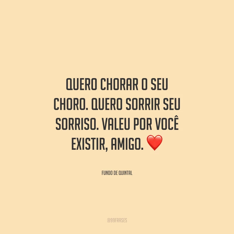 Quero chorar o seu choro. Quero sorrir seu sorriso. Valeu por você existir, amigo. 