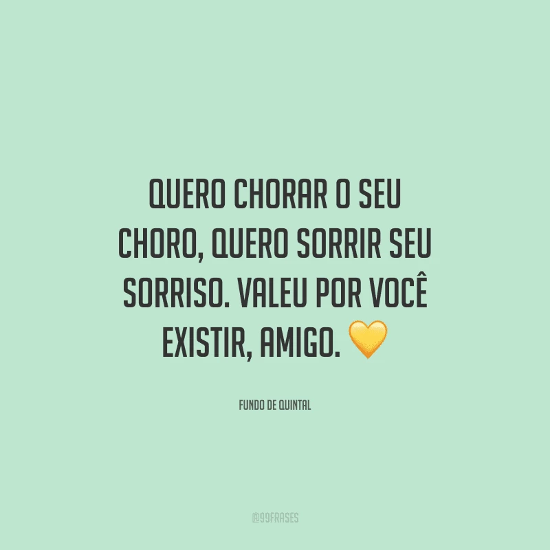 Quero chorar o seu choro, quero sorrir seu sorriso. Valeu por você existir, amigo.