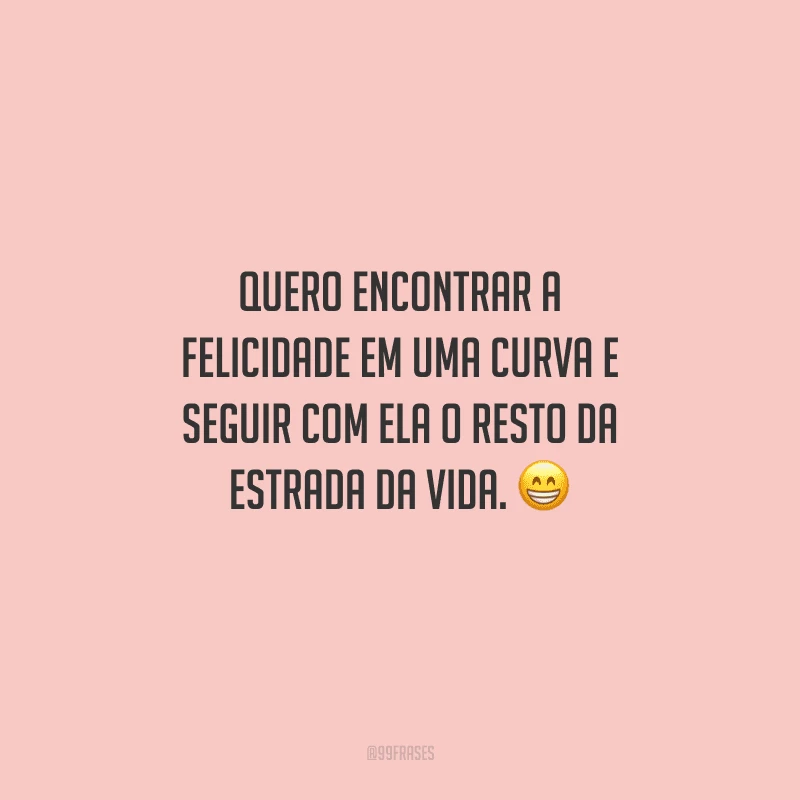 Quero encontrar a felicidade em uma curva e seguir com ela o resto da estrada da vida. 