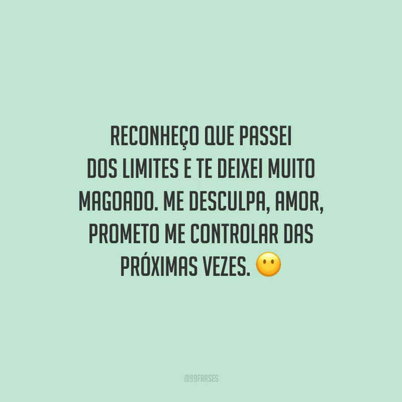 Reconheço que passei dos limites e te deixei muito magoado. Me desculpa, amor, prometo me controlar das próximas vezes.