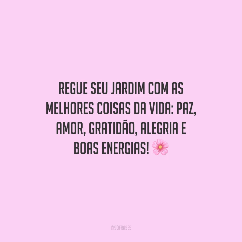 Regue seu jardim com as melhores coisas da vida: paz, amor, gratidão, alegria e boas energias!