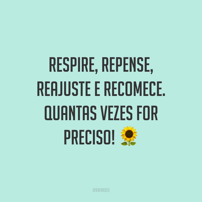 Respire, repense, reajuste e recomece. Quantas vezes for preciso! ?