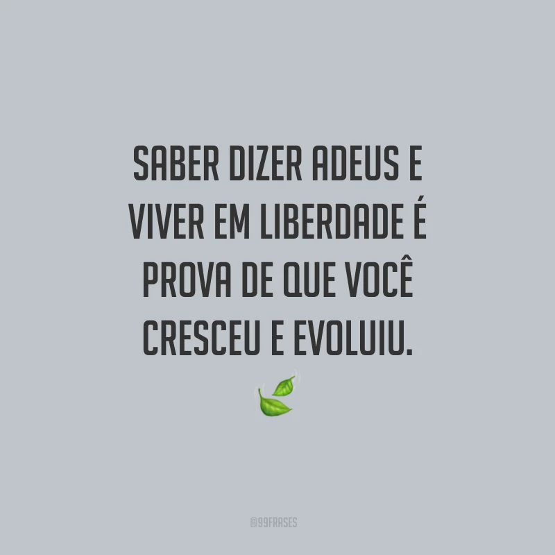 Saber dizer adeus e viver em liberdade é prova de que você cresceu e evoluiu.