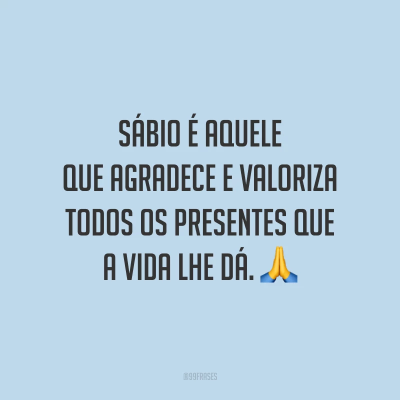 Sábio é aquele que agradece e valoriza todos os presentes que a vida lhe dá. 🙏