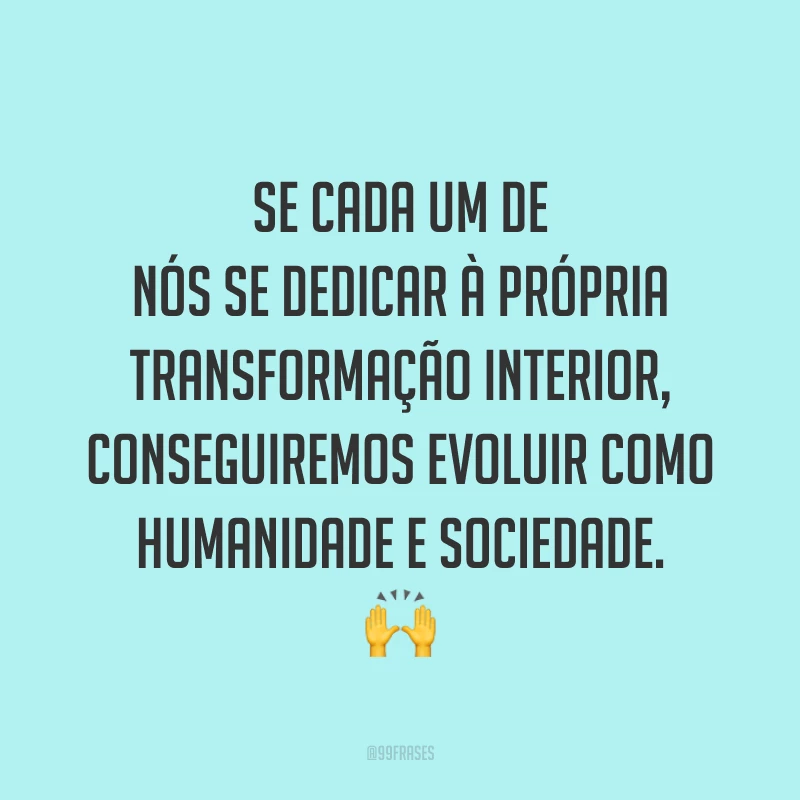 Se cada um de nós se dedicar à própria transformação interior, conseguiremos evoluir como humanidade e sociedade. ?