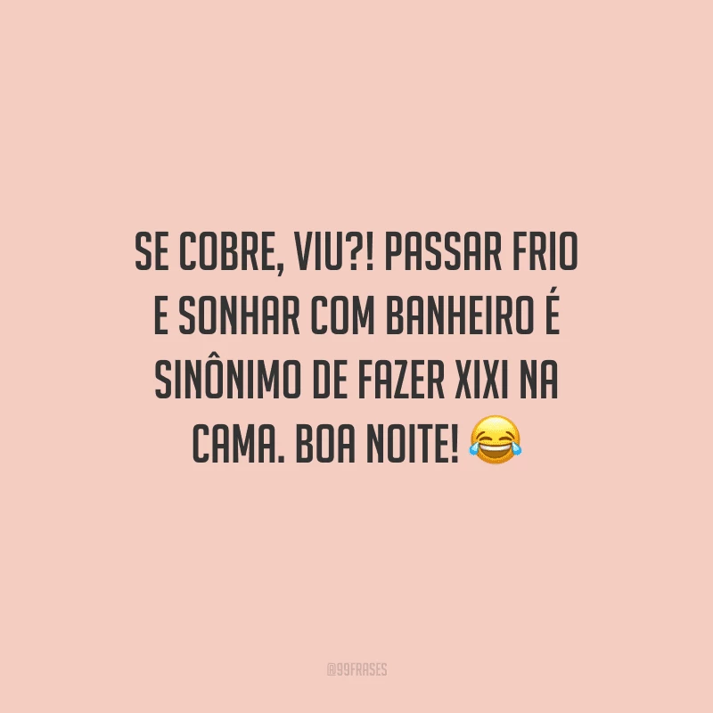 Se cobre, viu?! Passar frio e sonhar com banheiro é sinônimo de fazer xixi na cama. Boa noite! 