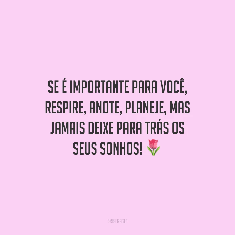 Se é importante para você, respire, anote, planeje, mas jamais deixe para trás os seus sonhos! 
